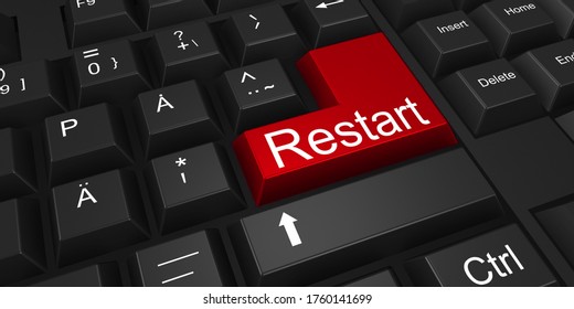 3D Illustration Of Restart Button On A Keyboard.