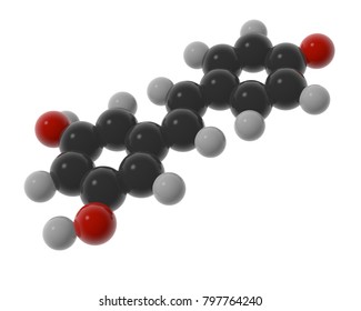 3D Illustration Of Resveratrol Molecule, Famous Anti-aging And Nutritional Supplement Found In Red Wine And Pine Tree Bark