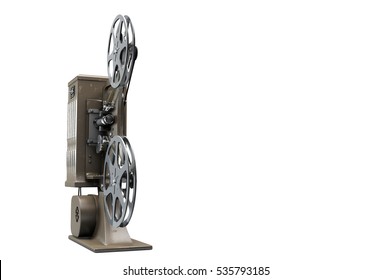 3D Illustration Of Retro Movie Projector Isolated On White Front View