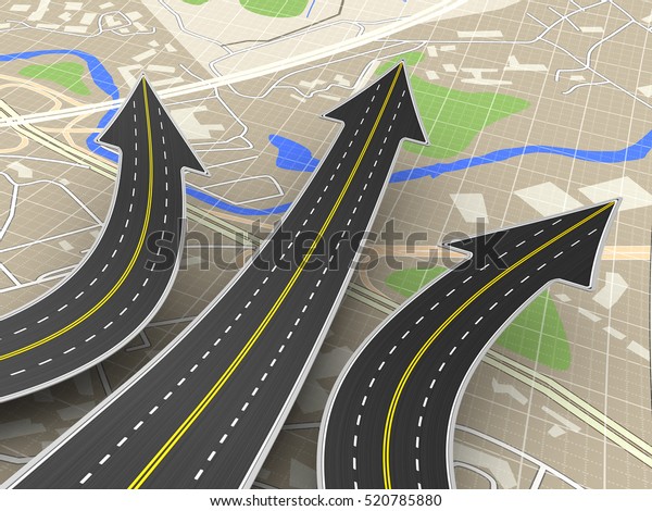 地図の背景に道路選択のコンセプトを3dイラストで示す のイラスト素材