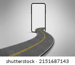 3d illustration of road coming out of smartphone, realistic road in mobile. online shopping creative ads, mockup design isolated with white background.
