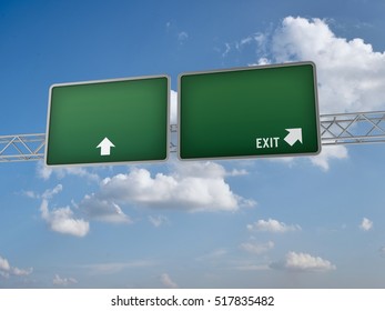 3D Illustration Of A Road Sign, With Exit Marked