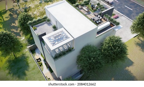 3d Illustration Of Roof Top Of Isometric View Of House, Dubai, 2021