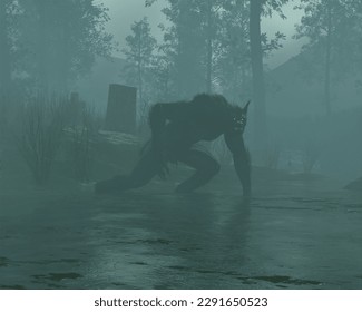 3d illustration of the Rougarou of Cajun myth in a bayou or swamp enviroment