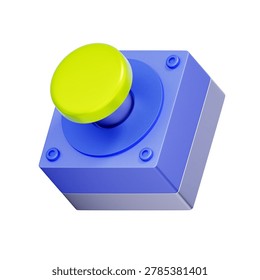 3D illustration of round push button on square base for emergency stop, crisis response, panic alarm activation, system override, immediate action, and danger prevention.