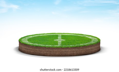 3D Illustration round soil ground cross football stadium section with earth land and green grass, realistic 3D rendering circle cutaway terrain floor with rock isolated , football stadium isolated - Powered by Shutterstock