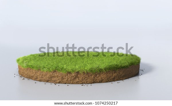 地球の陸地と緑の草を持つ土地の横断面を取り囲む3dイラスト リアルな3dレンダリング円 岩を分離した地形の床 のイラスト素材