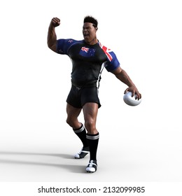 3D Illustration of Rugby Player fist pumps the air as he celebrates scoring a try or winning the championship rugby match. Stylized rugby character super hero. - Powered by Shutterstock