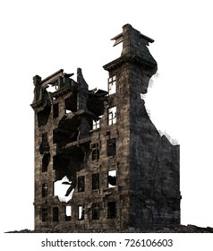 3D Illustration Ruined Building Isolated On White.