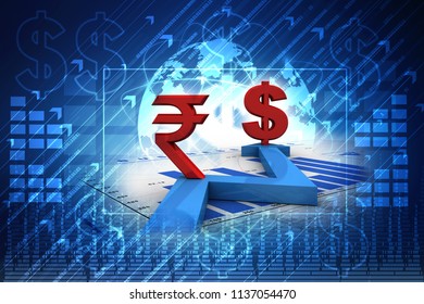 3d Illustration Rupee Dollar Network