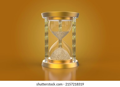 3D Illustration Of The Sand Timer In Golden Color - Hourglass