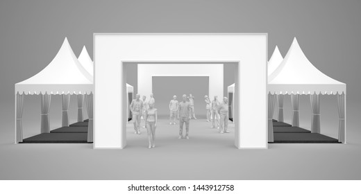 3d illustration sarnaville tents 3x3 m with blank gate entrance for event expo. High resolutiom image isolated background.