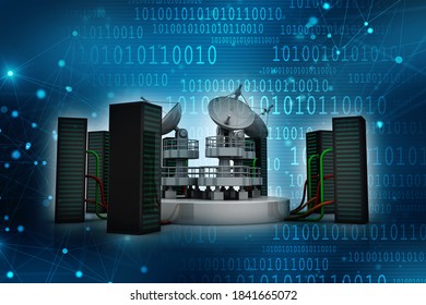 3d illustration satellite connected Data center server with satellite
