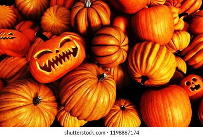 3d Illustration Scary Jack O Lantern Halloween Pumpkins on Farmer's Market - Powered by Shutterstock