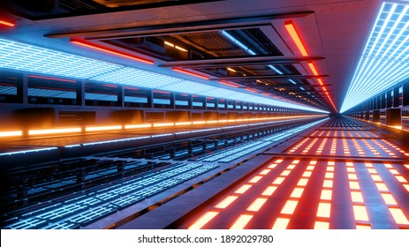3D Illustration of a science fiction interior of a building, space station or space ship