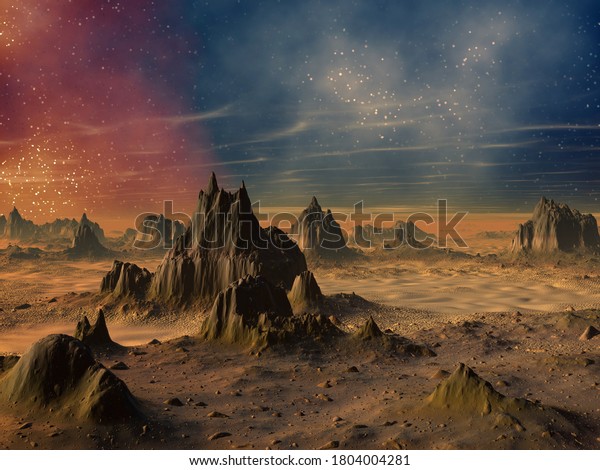 3D illustration
of science fiction
landscape