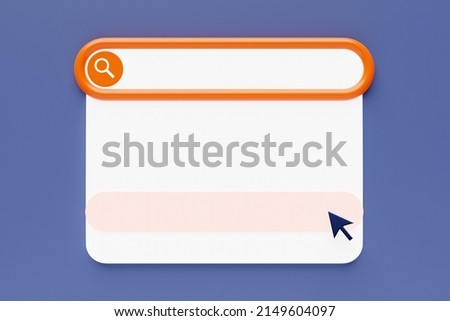 3D illustration, search bar elements design. A search bar with a large white empty box for listing options. Template search user interface.