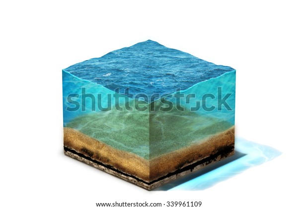 白い背景にきれいな海の水と底の部分の3dイラスト のイラスト素材