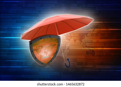 3d illustration Security concept - shield with umbrella