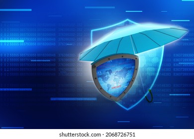 3d illustration Security concept - shield with umbrella