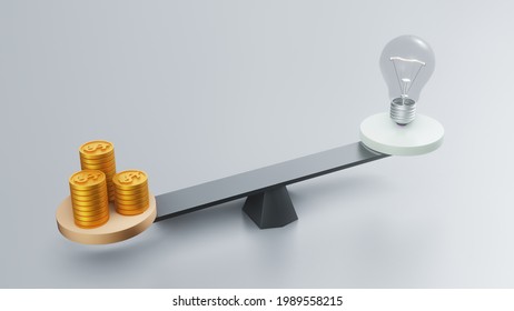 3d Illustration Of See Saw Playground With Gold Coin Money And Light Bulb