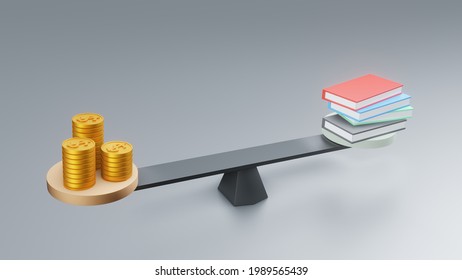 3d Illustration Of See Saw Playground With Gold Coin Money And Pile Of Books