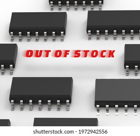 3D Illustration Of The Semiconductor Chips Shortage And High Price. Computer Chips And Spread Of US Dollars. The Concept For The Crisis In The Industry In The United States And China
