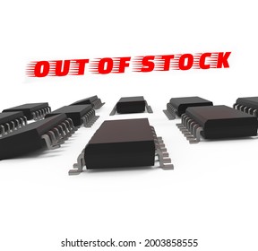 3D Illustration Of The Semiconductor Chips Shortage And High Price. Computer Chips And Spread Of US Dollars. The Concept For The Crisis In The Industry In The United States And China
