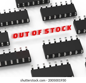 3D Illustration Of The Semiconductor Chips Shortage And High Price. Computer Chips And Spread Of US Dollars. The Concept For The Crisis In The Industry In The United States And China
