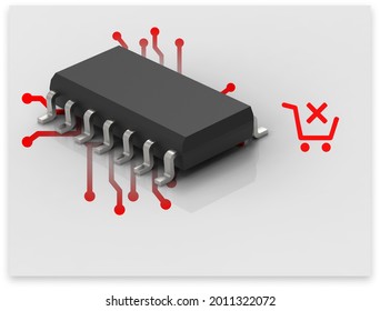 3D Illustration Of The Semiconductor Chips Shortage And High Price. Computer Chips And Spread Of US Dollars. The Concept For The Crisis In The Industry In The United States And China
