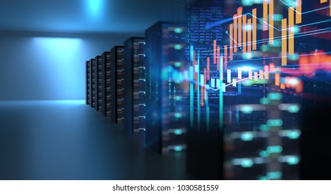 
 3D Illustration Of Server Room In Data Center Full Of Telecommunication Equipment,concept Of Big Data Storage And  Cloud 
Computing Technology.
