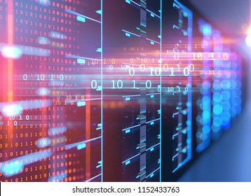  3D illustration of server room in data center full of telecommunication equipment,concept of big data storage and  cloud computing technology.
