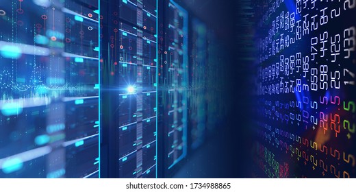 
 3D illustration of server room in data center full of telecommunication equipment,concept of big data storage and  cloud 
computing technology.
