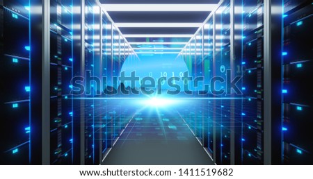 3D illustration of server room in data center full of telecommunication equipment,concept of big data storage and  cloud computing technology.