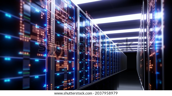 3D illustration of server room\
in data center full of telecommunication equipment,concept of big\
data storage and  cloud computing\
technology.\
\
