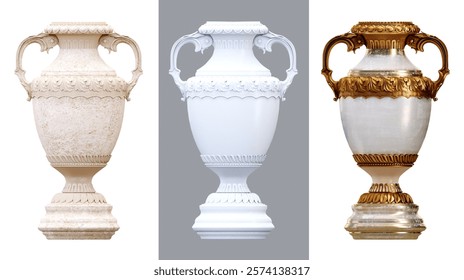 3d illustration. Set of classic ceramic antique vases
