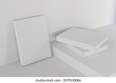 3D Illustration. Set of three blank white hardcover books mockup. Template ready for your design.
