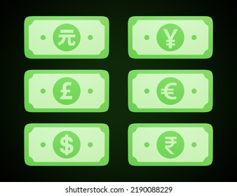 3D Illustration Set Of World Currency Notes From Various Countries On Isolated Background