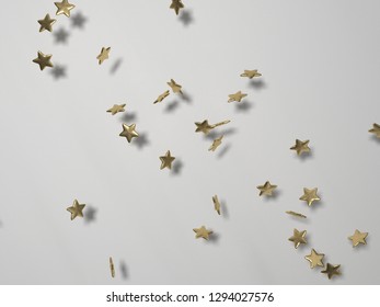 3d Illustration. Shiny Gold Stars On The White Backgorund