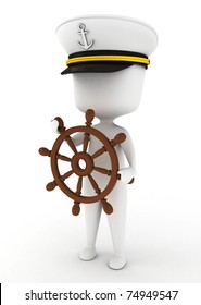 3D Illustration Of A Ship Captain Holding The Steering Wheel