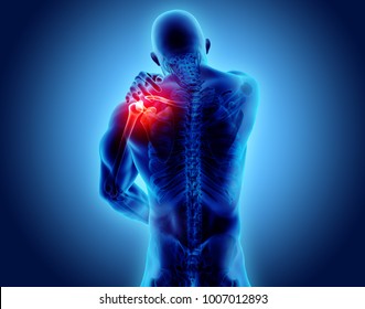 3D illustration, shoulder painful skeleton x-ray, medical concept.