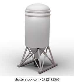 3D illustration of a silo. 3D rendering of a construction object used for building materials. White silo on white background.