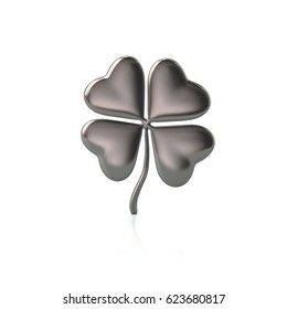 3d Illustration Of Silver Four Leaf Clover Icon Isolated On White Background