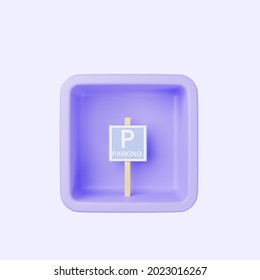 3d Illustration Of Simple Icon Parking Sign On Cube