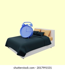 3d Illustration Of Simple Object Alarm Clock On Bed