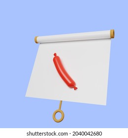 3d illustration of simple object presentation board slightly tilted view with sausage