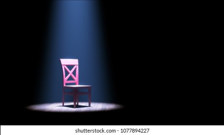 3d Illustration Of A Single Empty Red Chair Under A Spotlight In An Otherwise Dark Room Or On A Stage