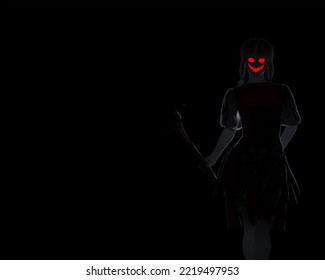 3d Illustration Of A Sinister Girl Holding An Axe With Negative Space