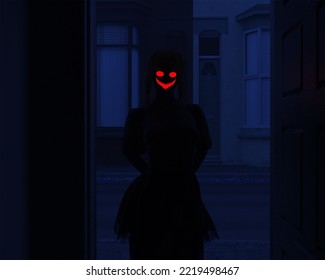 3d Illustration Of A Sinister Girl Standing In A Doorway At Night