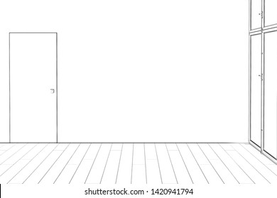 3d Empty Room Wall Door Stock Illustrations Images